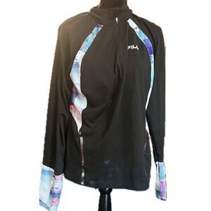FILA Sport Performance Pullover Track Womens Large Black Running Athleisure